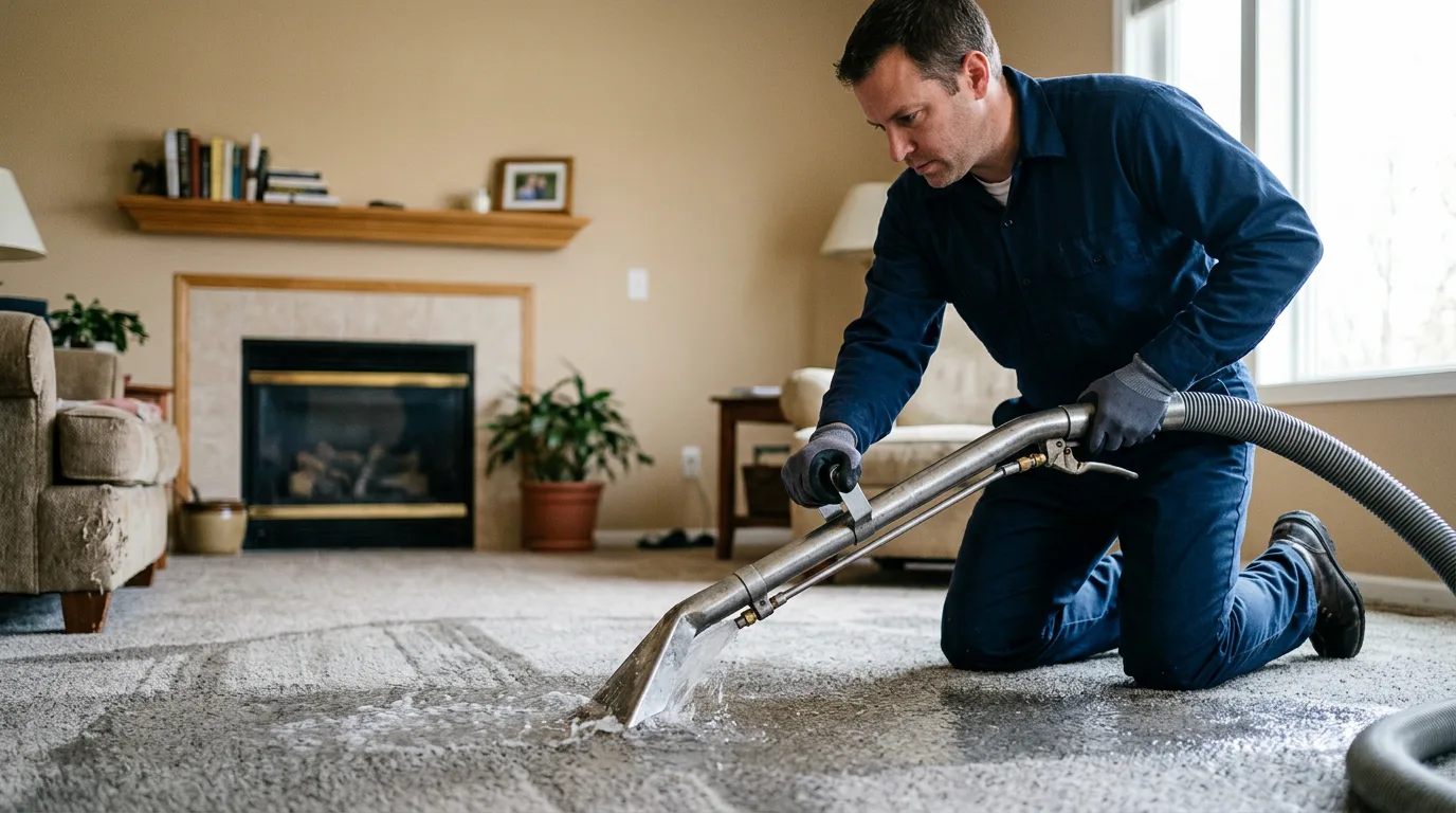 Water damage restoration technician working near Bemidji, MN
